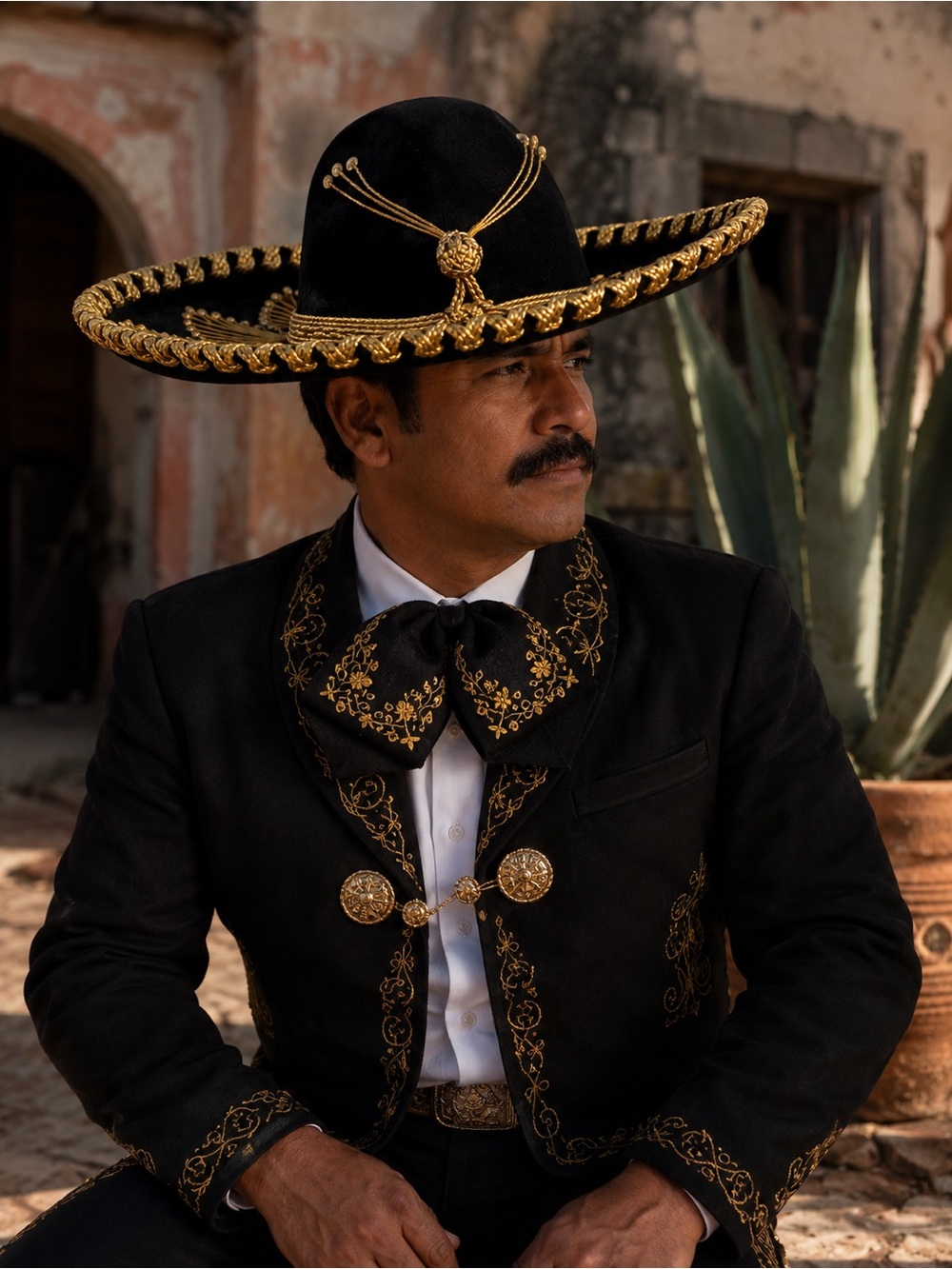 Authentic Salazar Yepez Mexican Mariachi Sombrero - Black Velvet & Gold 18"